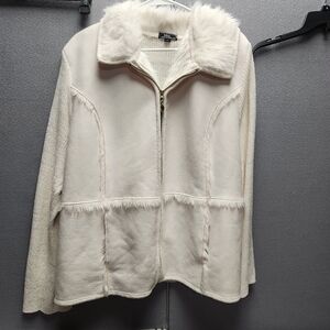 Women's Cream Jacket with Faux Fur Collar